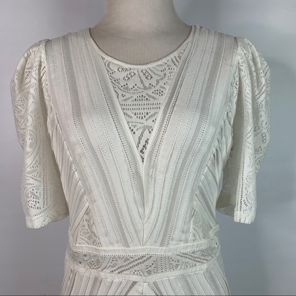 BCBGMaxAzria Ivory Midi Lace Trim Ruffle Hem Dress - Picture 3 of 9